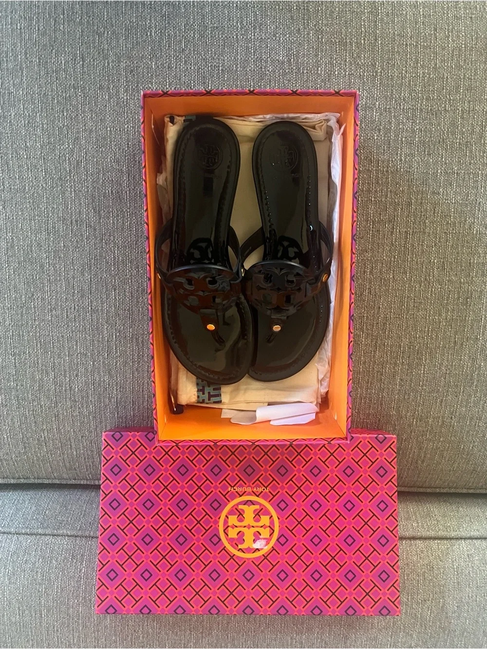 Tory Burch Miller Black Patent Sandals 8.5
